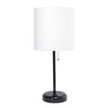 Diamond Sparkle Black Stick Table Lamp with Charging Outlet & Fabric Shade, White DI2519761